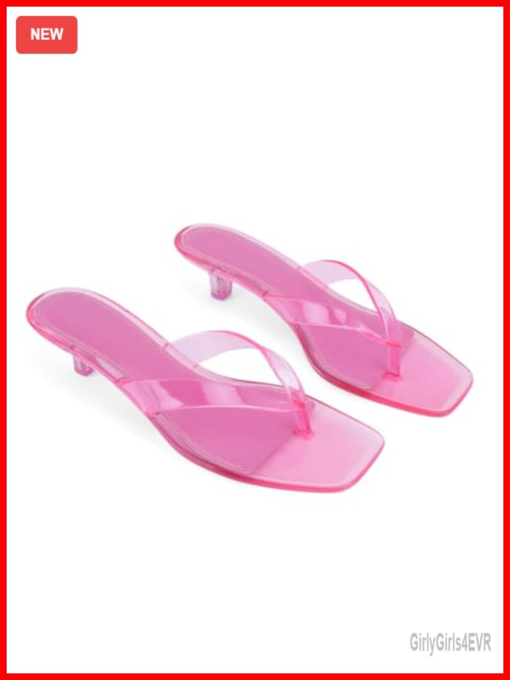 Jelly Kitten Heels Sandals Slip On Square Toe Thong Straps Summer